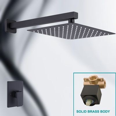 Bathroom Fixture Shower Set Stainless Steel Black Wall Mounted Conceal Valve 10 Inch Square Overhead Rotatable Shower with Arm  by Hs2023