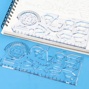 Multifunctional Geometric Ruler Drawing 2 Pcs Template Clear Plastic  Measuring Drafting Tools & Kits for Students, School Office Supplies, Blue  Blue