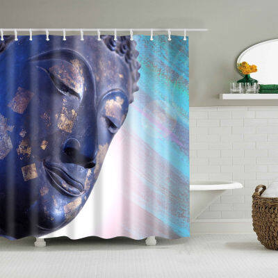 Rural Landscape Creek Stone Lotus Buddha Shower Curtain Bathroom Curtain Frabic Waterproof Polyester Bathroom Curtain with Hooks