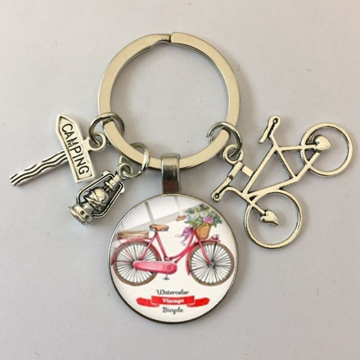 vintage-bicycle-keychain-casual-sports-cyclist-minimalist-style-art-key-chain-glass-round-keyring-bike-series-collection-key-chains