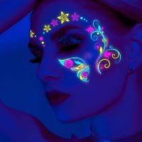 Party Fluorescent Butterfly Tattoo Sticker Facial Makeup Rose Luminous Sticker Flower Arm Dress Up Women Stage DIY Decorations