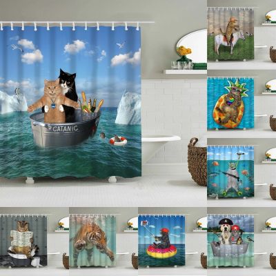 Baltan HOME LY1 Shower Curtain Titanic Cat Bathroom Curtain Sea Animal Dog Bathroom Curtain Digital Printing