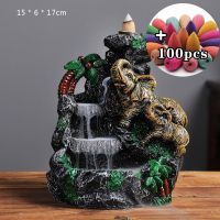 Dropshipping Mountain River Incense Holder Ceramic Backflow Waterfall Smoke Incense Burner Home Decor Crafts for Living Room