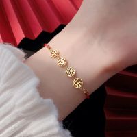 925 Sterling Silver Peace Joy Bracelet Female 2023 New Ladies Good Luck This Year Red Hand Rope Charms and Charm Bracelet