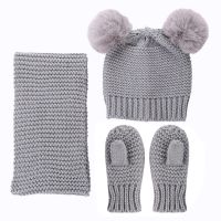 Baby Kids Winter Hat Scarf and Gloves 3pcsSet Girls Knitted Warm Beanie Cap with Neckerchief Circle Loop Scarf Crochet Hat