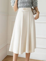 Aigo New Spring Summer Women High Waist Medium Long Skirt Casual Female A-line Solid Color Knee-length Skirts Bottoms