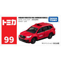 TOMY Dumeca โมเดลรถอัลลอยจำลองกล่องสีแดงและสีขาว99 Subaru Fire Command Vehicle 224389