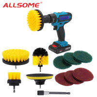 ALLSOME 11Pcs Electric Drill Cleaning Brush with Sponge and Extend Attachment Tile Grout Power Scrubber Tub Cleaning Brush