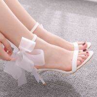 7 cm temperament one word with shallow mouth with summer sandals sandals white bowknot wedding shoes small yards