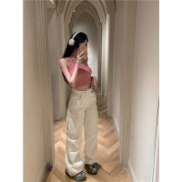 High street Cargo pants womens multi pocket loose thin wide leg trousers slacks casual trousers Camisole halter vest sd