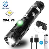 Ultra Bright LED Flashlight With XP-L V6 LED lamp beads Waterproof Torch Zoomable 4 lighting modes Multi-function USB charging Rechargeable  Flashligh