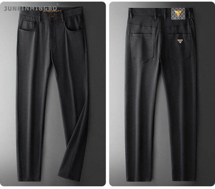 JUNPINMINGBO Hot Sale Summer Ice Silk Suit Pants Men Breathable Soft