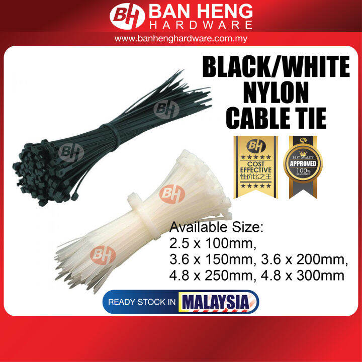 Nylon Cable Tie Black / White Color Selflocking Plastic Wire Zip Tie