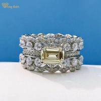 Wong Rain 925 Sterling Silver Emerald Cut Created Moissanite Gemstone Wedding Party Luxury Ring For Women Fine Jewelry Wholesale