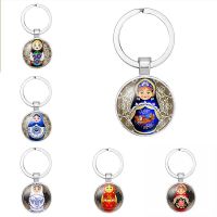 Tradition Russian Doll Keychain Matryoshka Cute Dolls Handmade DIY Art Pattern Glass Gems Keyring Chain Holder Car Charms Nails Screws Fasteners