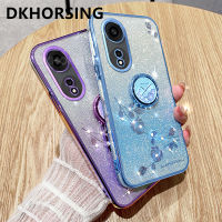 DKHORSING เคสโทรศัพท์ป้องกันกล้องสำหรับ OPPO A78 A78NFC A58 A98 A57 A77S A77 A76 A96 A17 A17K A16 A55 A54หรูหราไล่ระดับสีระยิบระยับกุหลาบนิรันดร์ปลอกอ่อน Oppo A58 4G ฝาปิดซิลิโคนเคลือบอิเล็คโทรเพลท4G A78 OPPO 4G 5กรัมกับแหวนใส่นิ้ว