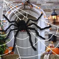 150200ซม. สีดำน่ากลัวยักษ์แมงมุมขนาดใหญ่ Spider Web ตกแต่งฮาโลวีนสำหรับ Home Bar Haunted House Props วันหยุดตกแต่งกลางแจ้ง