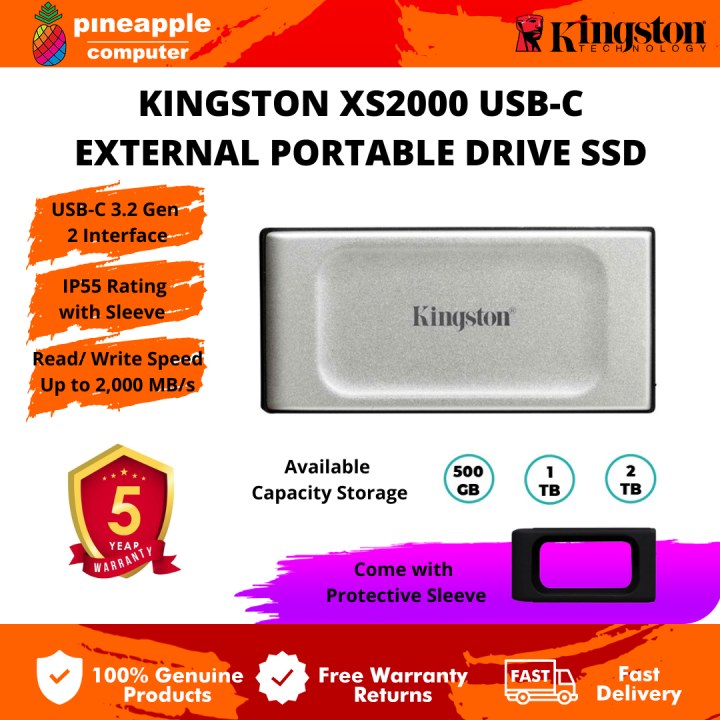Kingston XS2000 High Performance USBC External Portable Drive SSD Solid State Drive (500GB/1TB