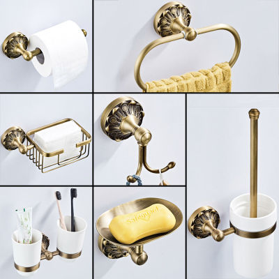 2021Antique Bathroom Accessories Set Bronze Toilet Paper Roll Holder Bathroom Shower Soap Dish Robe Hook WC Brush Holder Towel Ring