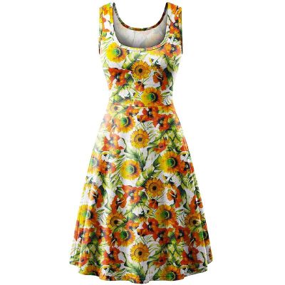 RISI Womens Sleeveless Floral Midi Dress Casual Flared Tank Dress