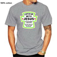 ใหม่เสื้อยืดลําลองสําหรับผู้ชายแขนสั้นพิมพ์ลาย Catch Up With Jesus Funny Christian  8XB5