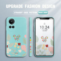 GGK เคสสำหรับ OPPO Reno10 Pro 5G เคสโทรศัพท์ดีไซน์ลายดอกไม้มิกกี้เมาส์สุดสร้างสรรค์เคสคลุมทั้งหมดปลอกซิลิโคนน้ำลายขอบสี่เหลี่ยม