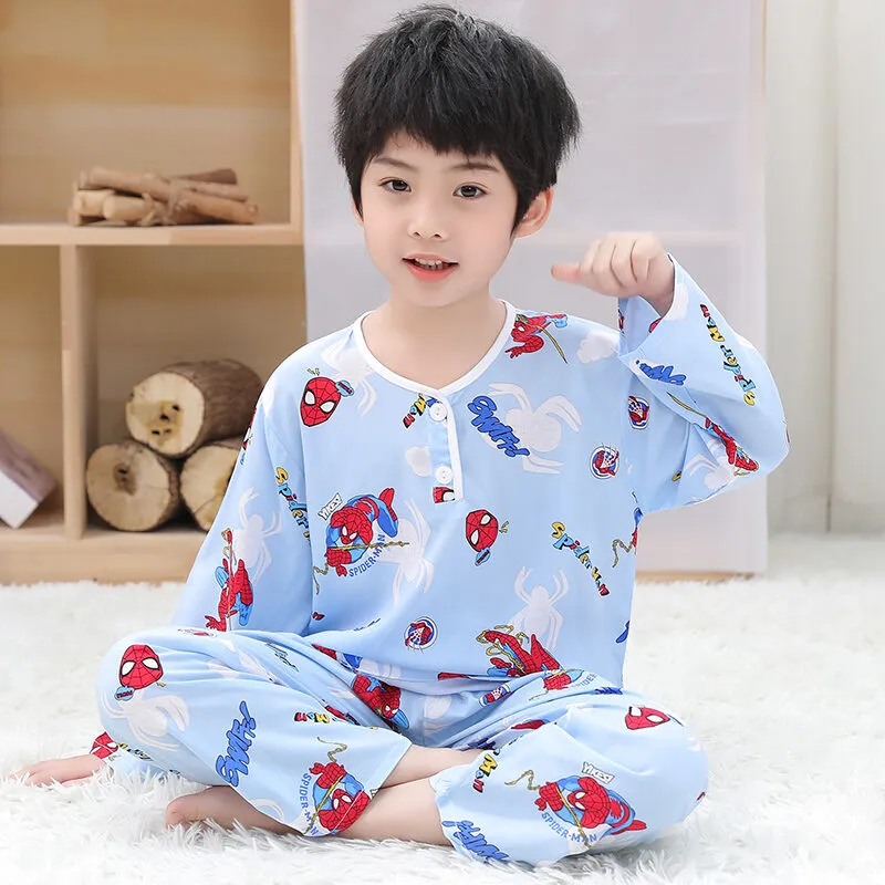Summer Children's Cotton Silk Pajamas Suit Boys Boys' Long-Sleeved Medium and Big Children's Thin Spider-Man Dinosaur Homewear | Lazada Summer Children's Cotton Silk Pajamas Suit Boys Boys' Long-Sleeved Medium and Big Children's Thin Spider-Man Dinosaur Homewear | Lazada