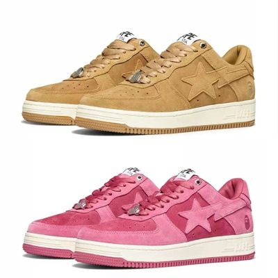 BAPESTA รองเท้าหนังนิ่มสีดำรองเท้าสเก็ตบอร์ดธรรมดา Vibe Comfort Ape หัวต่ำด้านบนรองเท้าผ้าใบหนังสำหรับทั้งหญิงและชาย