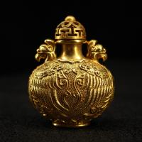 ✑๑ 3 quot;Tibetan Temple Collection old bronze Gilt Phoenix head Phoenix pattern snuff bottle Gather fortune Amulet Town house Exorcism