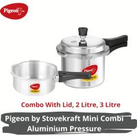 Pigeon by Stovekraft Mini Combi Aluminium Pressure Outer Lid Cooker Set, 2 and 3 Litres with Common Lid (12610) - Silver