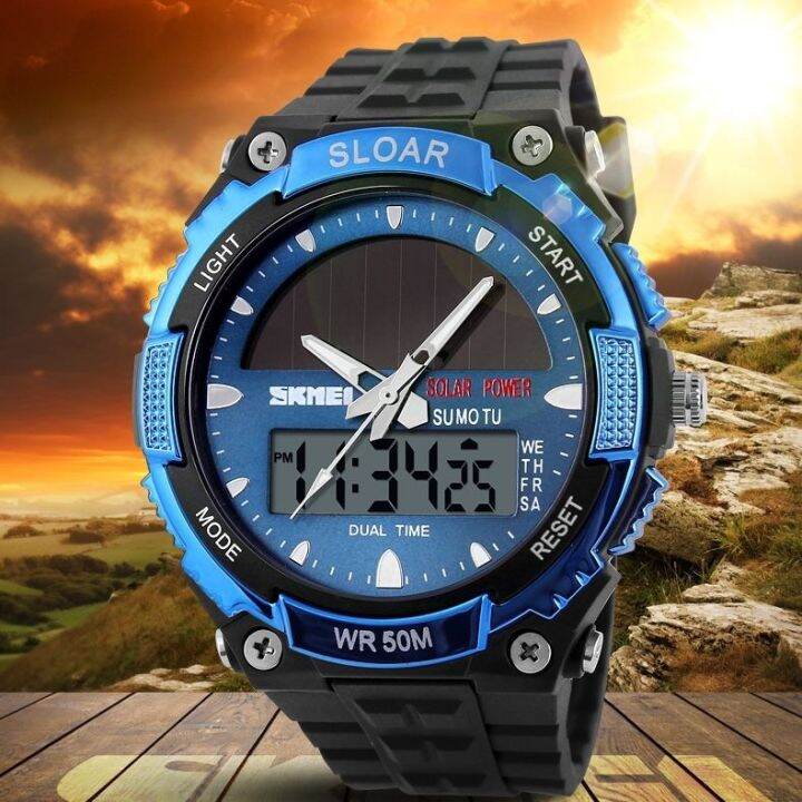 hot-seller-korean-version-trendy-electronic-watch-solar-energy-mens-dual-display-multi-function-waterproof-luminous-student-sports-military