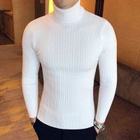 QQ-10 Autumn Winter Turtleneck Pullovers Warm Solid Color Mens Sweater Slim Pullover Men Knitted Sweater Bottoming Shirt