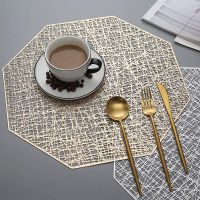 64pcs Octagonal Placemat Restaurant Dinning Table Decoration Mat Gold Bowl Cup DIsh Flowerpot Non-slip Pad Bedside Decor Mat