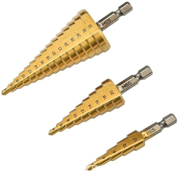 elegant-sanai-3pcs-step-drill-bit-set-3-12mm-4-12mm-4-20mm-4-32mm-hss-straight-groove-titanum-coated-wood-metal-hole-cutter-core-drill