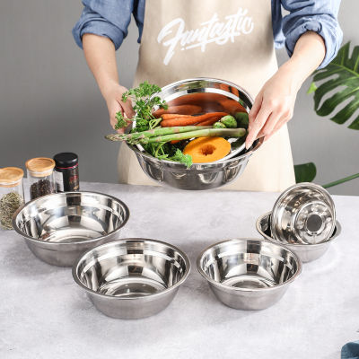 16-26CM Stainless Steel Soup Plates Thicken Round Salad Bowl Fruit Dessert Dish Durable Tableware Restaurant Kitchen Utensils