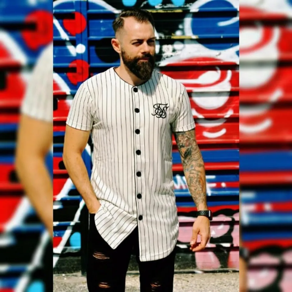 Baseball shirt  Baseball style shirt, Baseball shirt outfit, Streetwear  men outfits