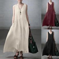 สายแขนกุดถังชุดเอวสูงคอ V แกว่ง S Undress Boho ขนาดบวก Flowy ฉัตรสบายๆ Maxi เดรส Vestidos