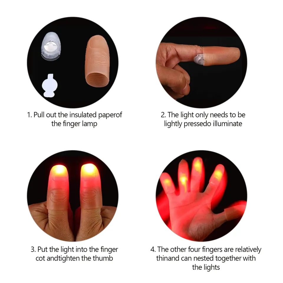 LED Finger Lights Tricks Finger Light Thumbs Light Finger Prank Toy Tool  for Perform Halloween
