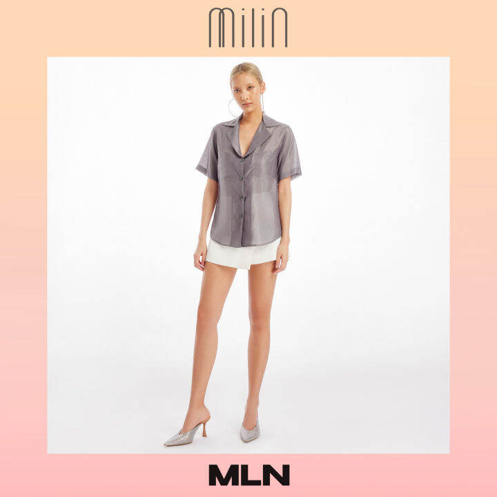 milin-collared-v-neckline-short-sleeve-shirt-เสื้อเชิ้ตคอปกแขนสั้น-sensuous-top