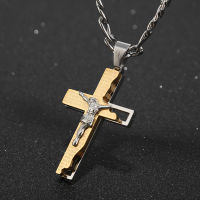 Mens Stainless Steel Cross Crucifix Bible Prayer Pendant Necklace 24" Chain