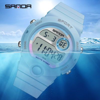 HotSANDA 6035แฟชั่นนาฬิกาส่องสว่างนาฬิกาผู้หญิงนาฬิกาอิเล็กทรอนิกส์มัลติฟังก์ชั่ LED นาฬิกาดิจิตอลกันน้ำและกันกระแทก