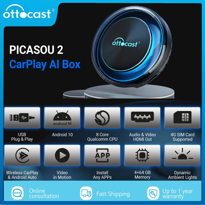 ottocast-กล่องใส่ซิมการ์ด-2-carplay-ai-พร้อมแอนดรอยด์10ไร้สายรองรับออโต้ซิมการ์ด4g-เอาต์พุต-hdmi-หน่วยความจำ4-64g