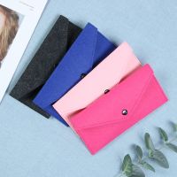 Dompet Koin Felt Dompet Wanita Pria Tas Receh Tempat Kartu Kredit ID Dompet Penyimpan Uang Tunai Clutch Panjang dengan Gesper Warna Solid