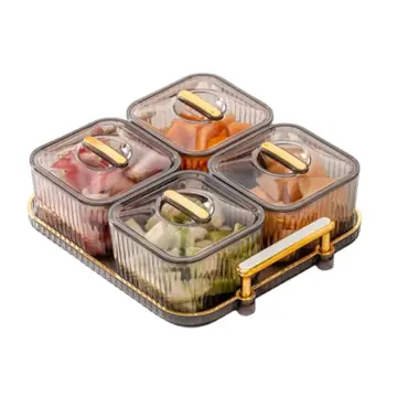 Creative Acrylic Multifunctional Party Snack Tray with Lid,Serving Dishes  for Dried Fruits Nuts Candies Fruits,6-Compartment (Clear) 