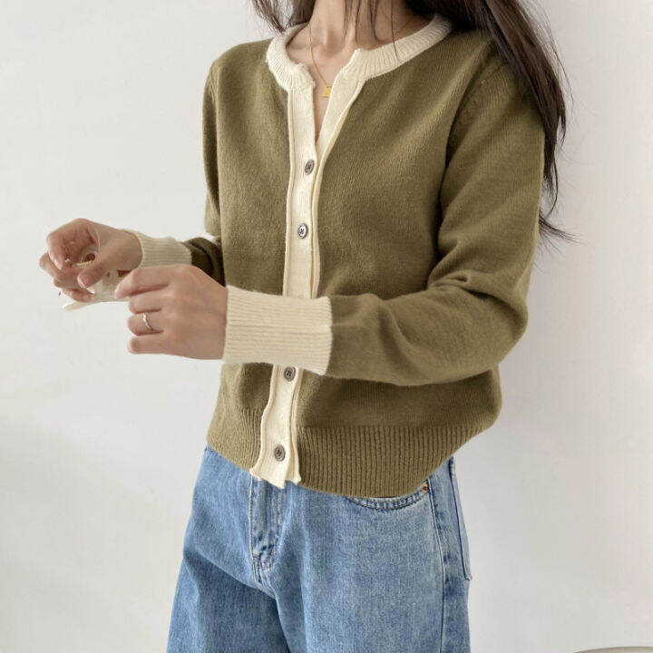 spot-womens-knitted-sweater-spring-and-autumn-korean-style-slim-fit-design-sense-niche-cardigan-inner-wear-base-tops-outerwear-2023