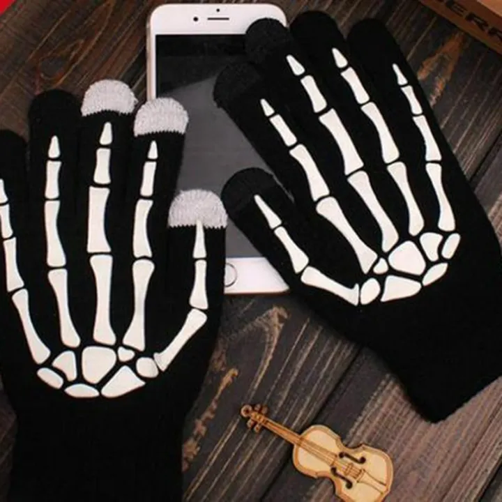 skull-luminous-gloves-winter-breathable-men-women-bicycle-cycling-half-finger-fitness-gloves-outdoor-camping-mountaineering