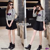 P3695 Set เสื้อทรงจั้มแขนยาว ลายลูกตากับกระโปรงสั้น Set of long sleeve shirts eye pattern with short skirt