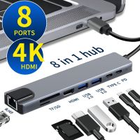 ⊕✜卐 USB C Hub 8 In 1 Type C 3.1 To 4K HDMI Adapter with RJ45 SD/TF Card Reader PD Fast Charge for MacBook Notebook Laptop Computer