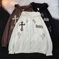 Gothic เย็บปักถักร้อย Hoodies ผู้หญิง R Harajuku Hip Hop แจ็คเก็ต High Street Zip Up Hoodie Casual หลวมเสื้อกันหนาวเสื้อผ้า Y2K Tops