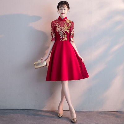 WW BestClassic Womens slim Dress Traditional Chinese Modern Qipao Short Wedding Cheongsam Robe Mariage Femme Oriental Style Dressess